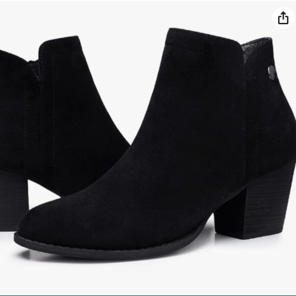 Women’s Faux Suede Ankle Boots, Chunky Low Heel Almond Toe Booties - Picture 2 of 5